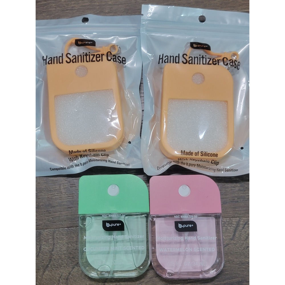 B Pure Hand‎ Sanitizer Case Set Silicone Keychain Holder Pink Green Orange